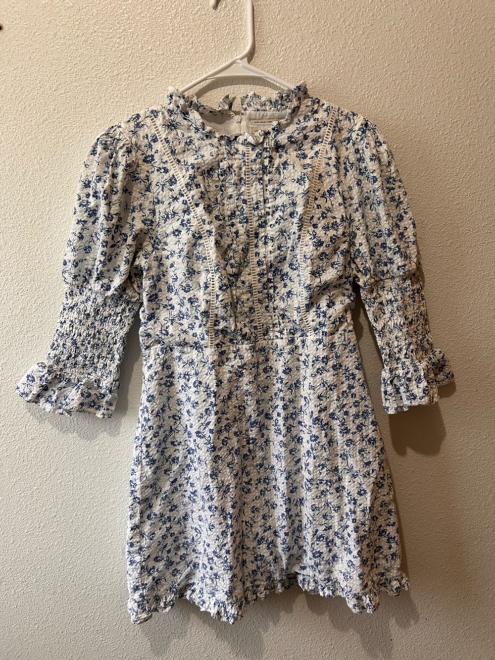 Blue Floral Mini Dress with Ruffle Trim